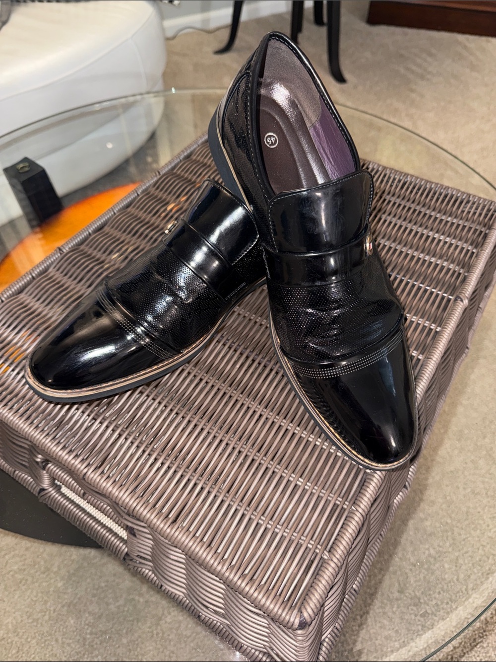 Men's Glossy Black Slip-On Dress Loafers